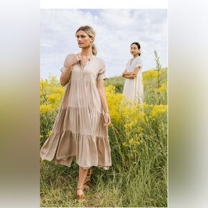Bohme Amanda Maxi Tiered Dress in Tan